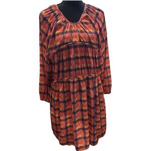 Boo Pala Mae Orange Blue Yellow White Long Sleeve Zip Closure Dress Size 14 NWT